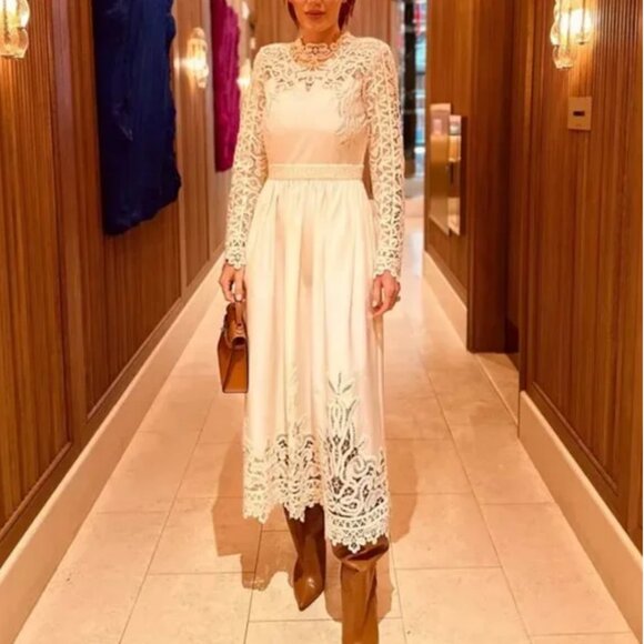 BEST Ulla Johnson Palermo Lace Maxi Dress Gown Pearl Cream Ivory Party Cocktail - Picture 5 of 15